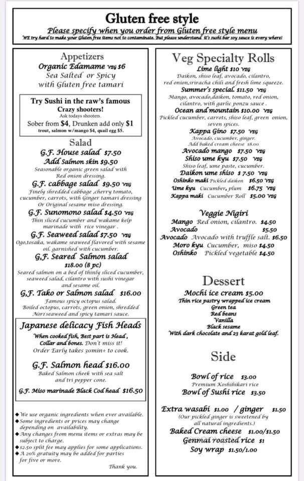Sushi N The Raw - Nevada City, CA menu_pic
