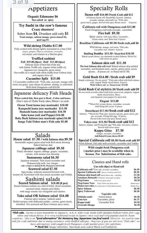 Sushi N The Raw - Nevada City, CA menu_pic