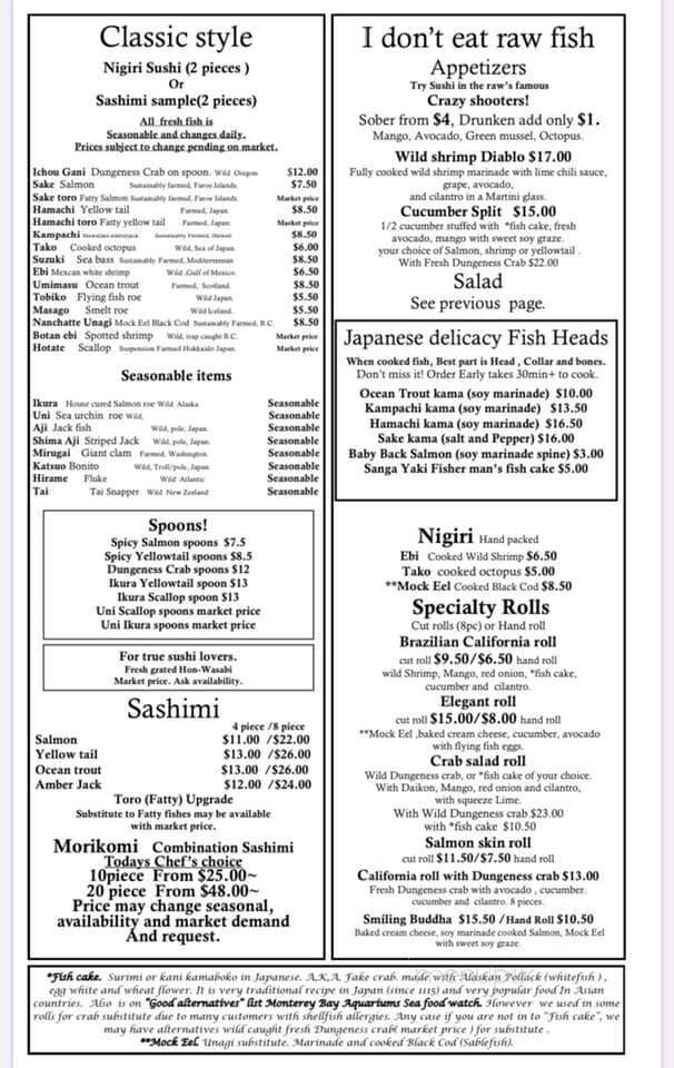 Sushi N The Raw - Nevada City, CA menu_pic