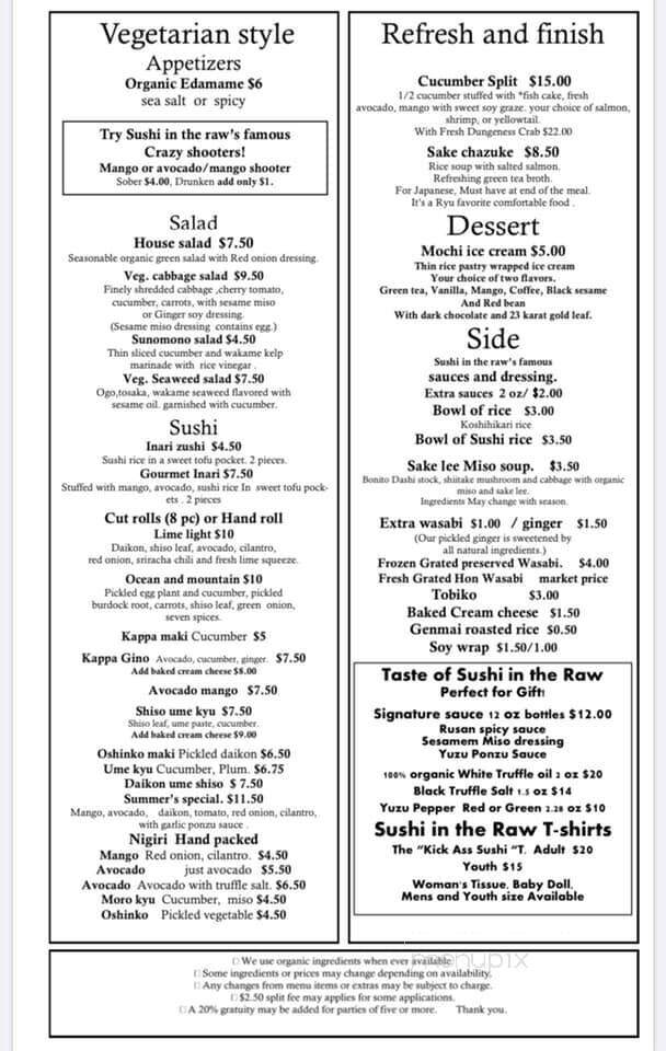 Sushi N The Raw - Nevada City, CA menu_pic