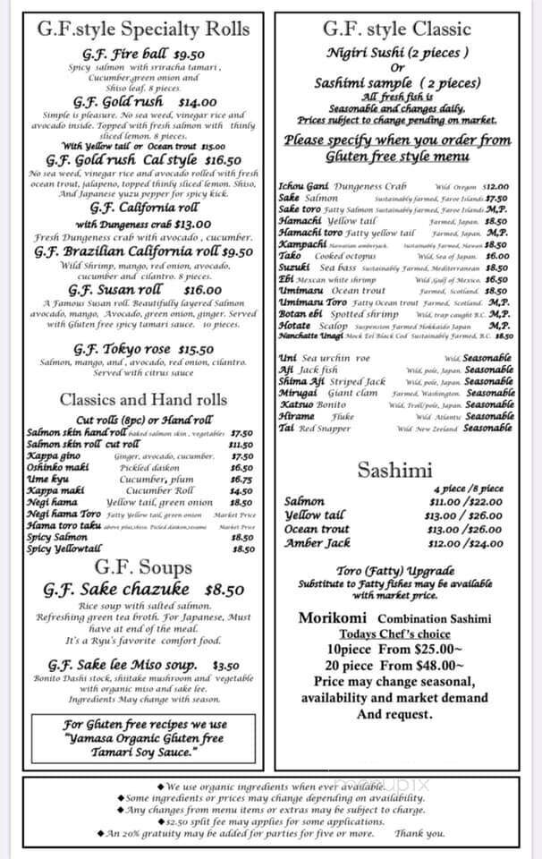 Sushi N The Raw - Nevada City, CA menu_pic
