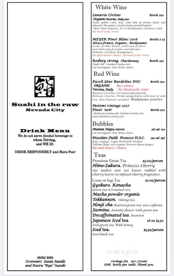 Sushi N The Raw - Nevada City, CA menu_pic