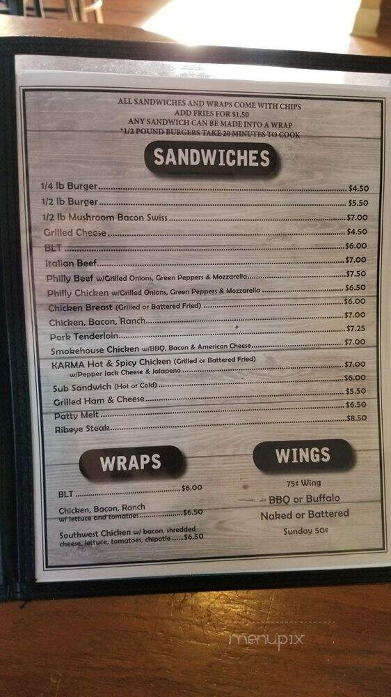 Karma Bar & Grill - Wedron, IL menu_pic