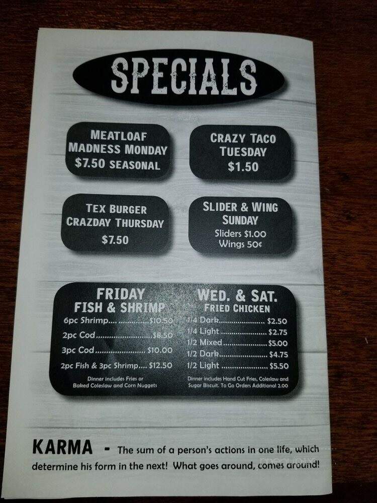 Karma Bar & Grill - Wedron, IL menu_pic