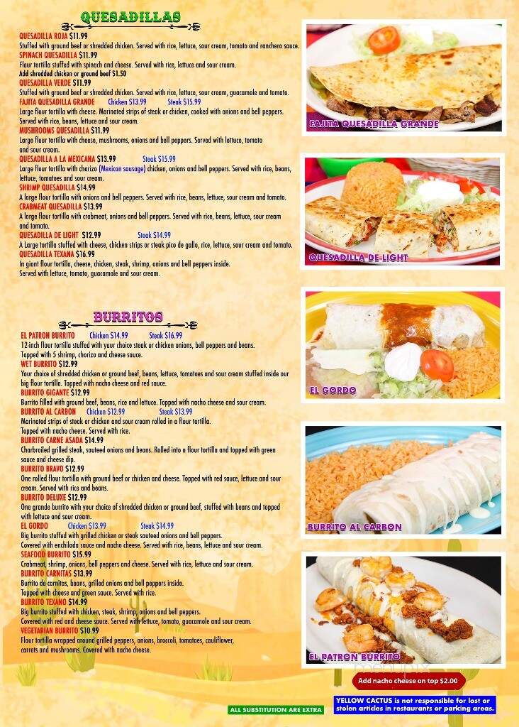 The Yellow Cactus - Floyds Knobs, IN menu_pic