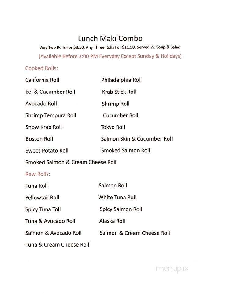 Sushiya - Orange Park, FL menu_pic
