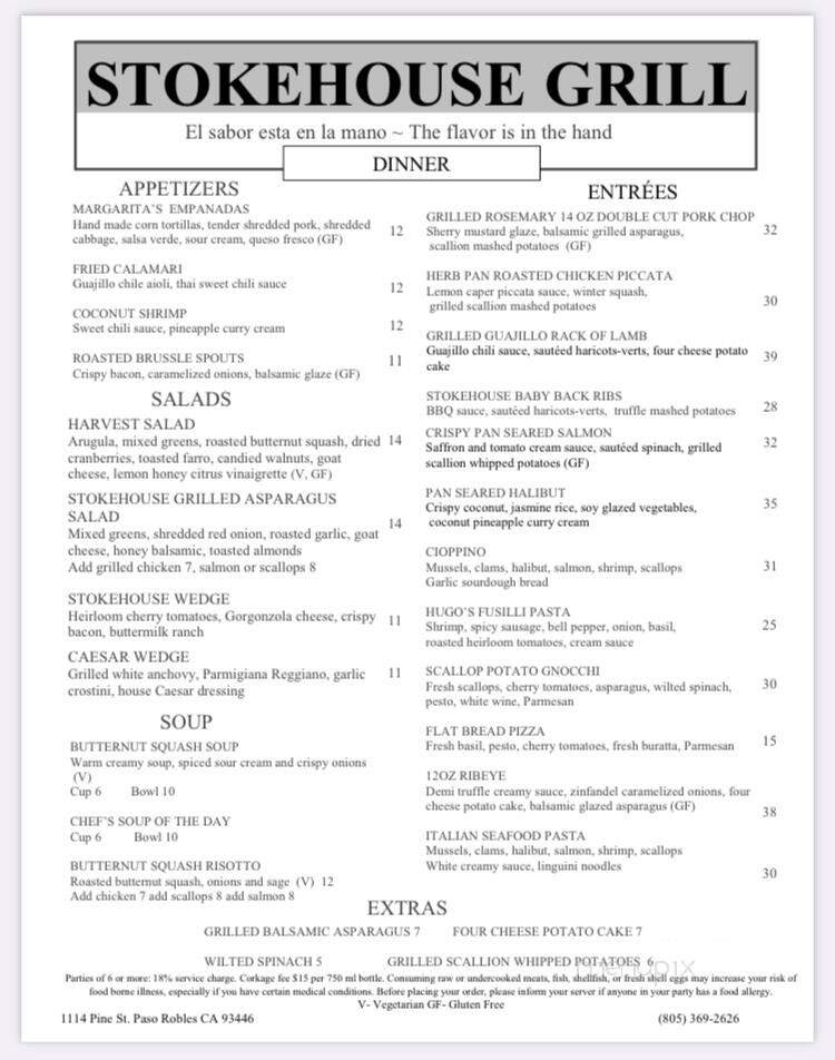 Stokehouse Grill - Paso Robles, CA menu_pic