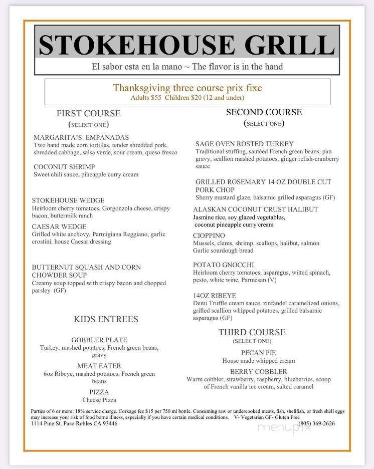 Stokehouse Grill - Paso Robles, CA menu_pic