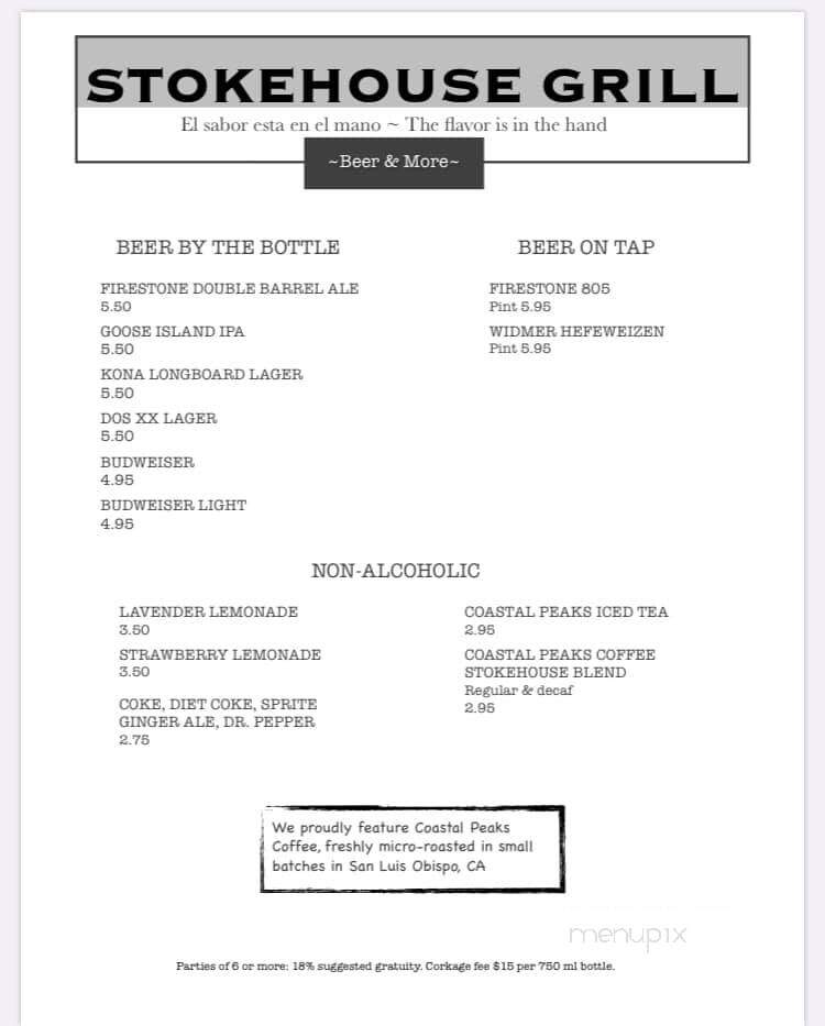 Stokehouse Grill - Paso Robles, CA menu_pic