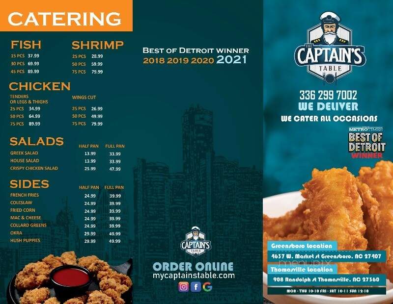 The Captain's Table - Greensboro, NC menu_pic