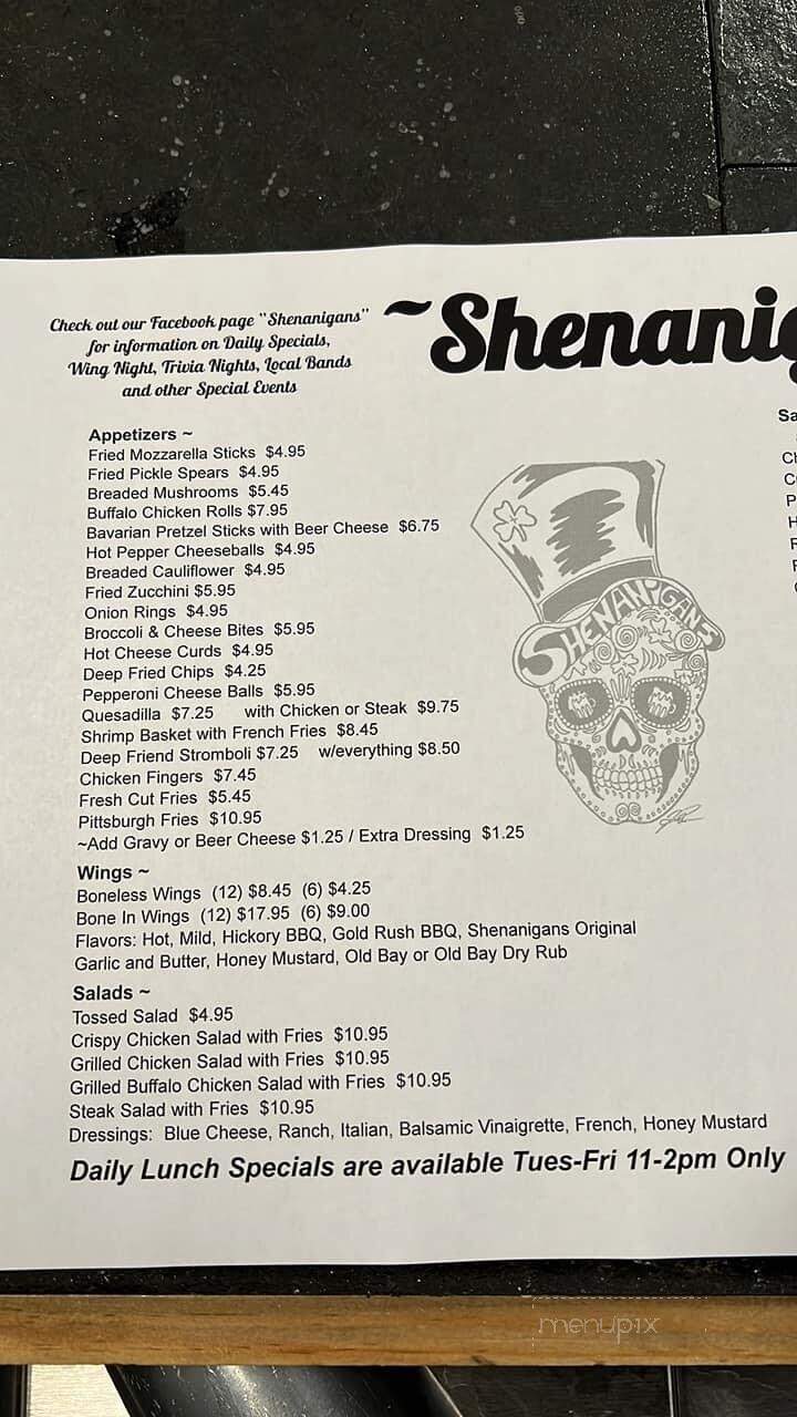 Shenanigan's - Claysburg, PA menu_pic