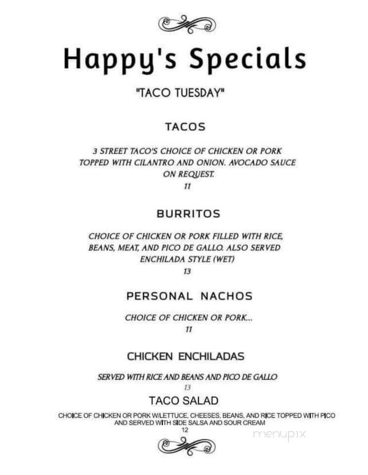 Happy's Bar and Grill - Gladstone, OR menu_pic