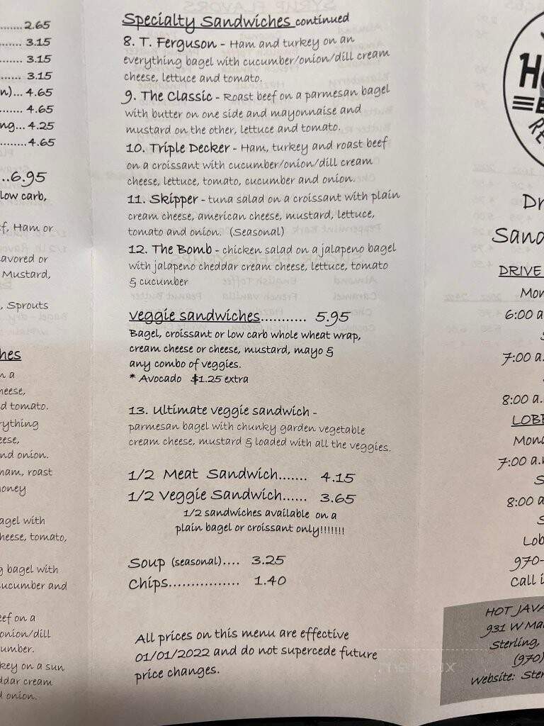 Hot Java Cafe - Sterling, CO menu_pic