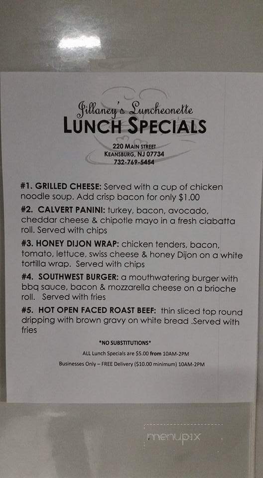 Jillaney's Luncheonette - Keansburg, NJ menu_pic