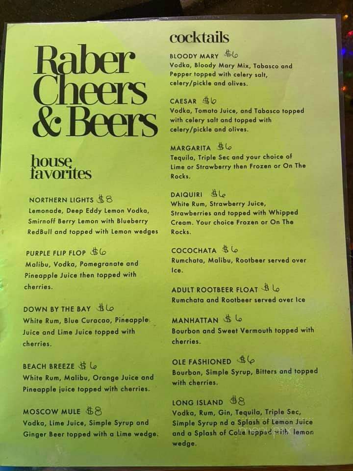 Raber Bay Bar & Restaurant - Goetzville, MI menu_pic