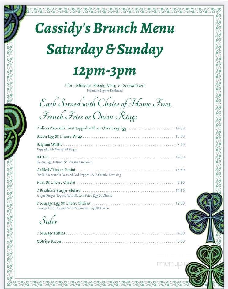 Cassidy's Pub - North Bellmore, NY menu_pic