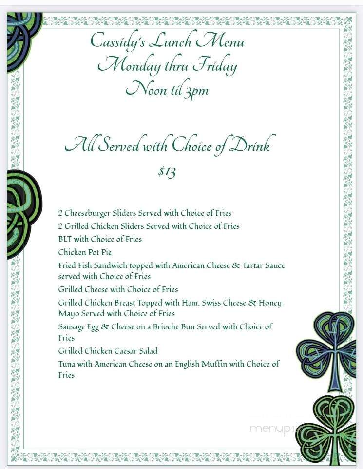 Cassidy's Pub - North Bellmore, NY menu_pic