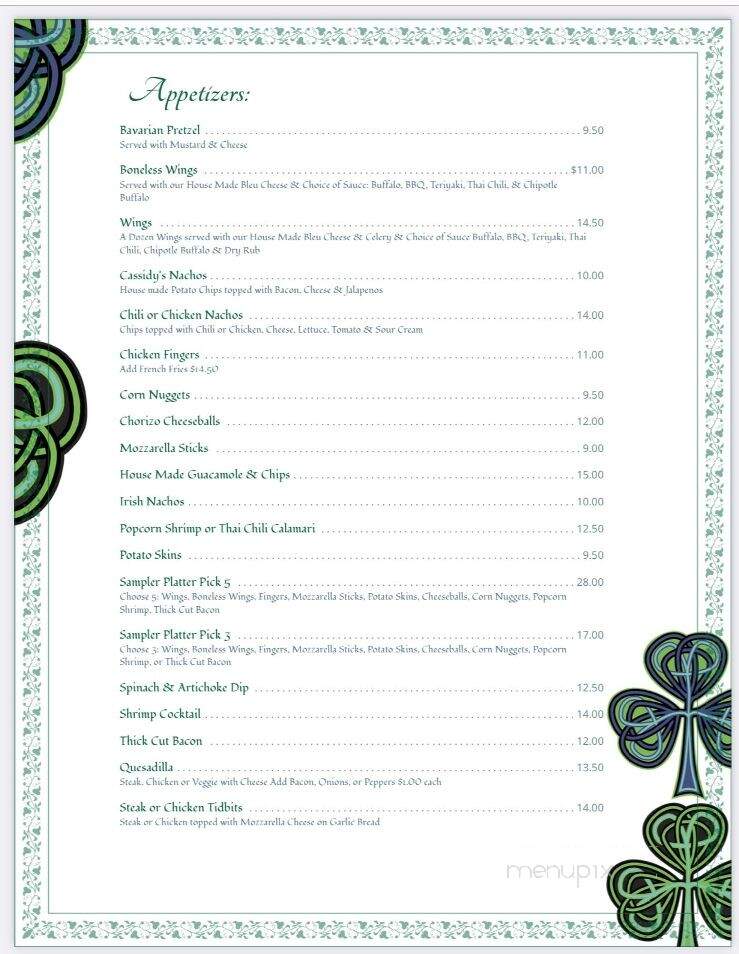 Cassidy's Pub - North Bellmore, NY menu_pic