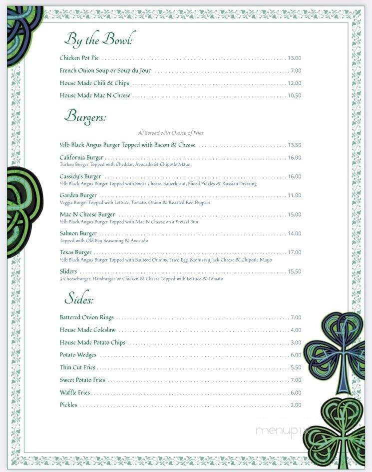 Cassidy's Pub - North Bellmore, NY menu_pic