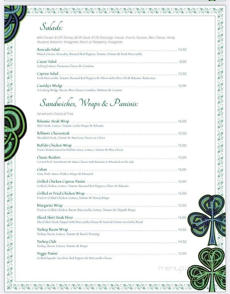 Cassidy's Pub - North Bellmore, NY menu_pic
