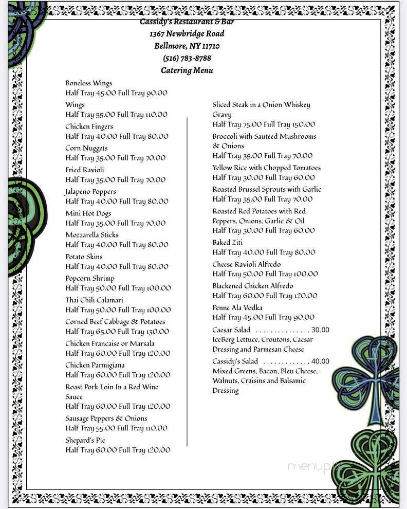 Cassidy's Pub - North Bellmore, NY menu_pic