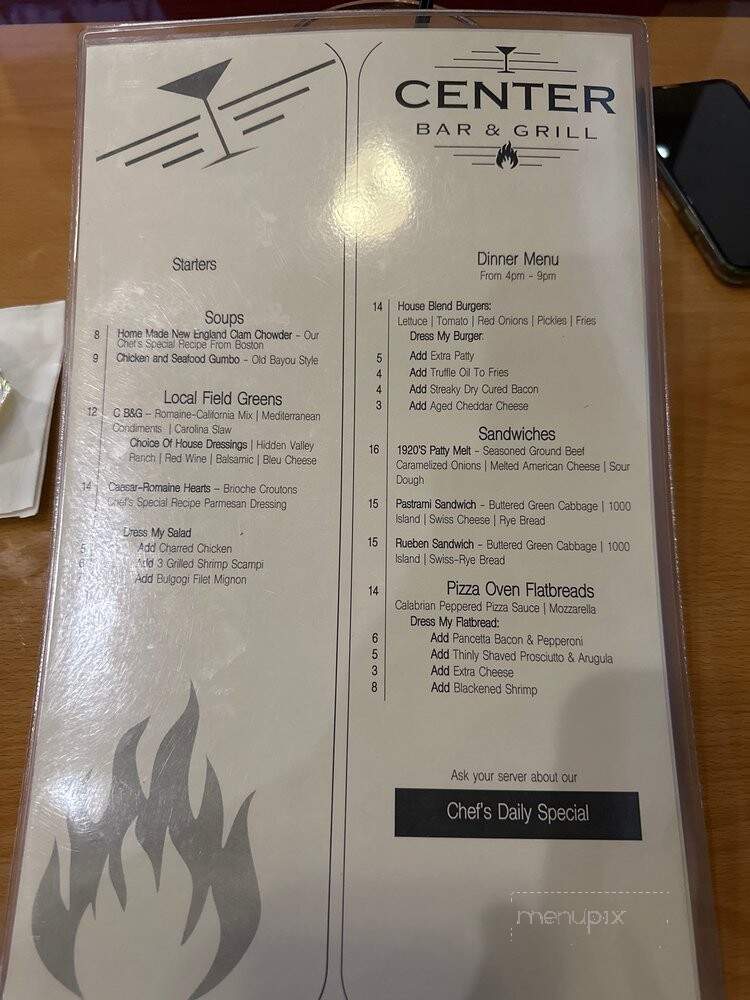 Center Bar and Grill - Lake Forest, CA menu_pic