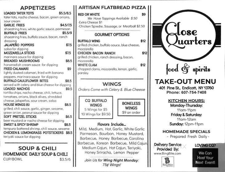 Close Quarters - Endicott, NY menu_pic