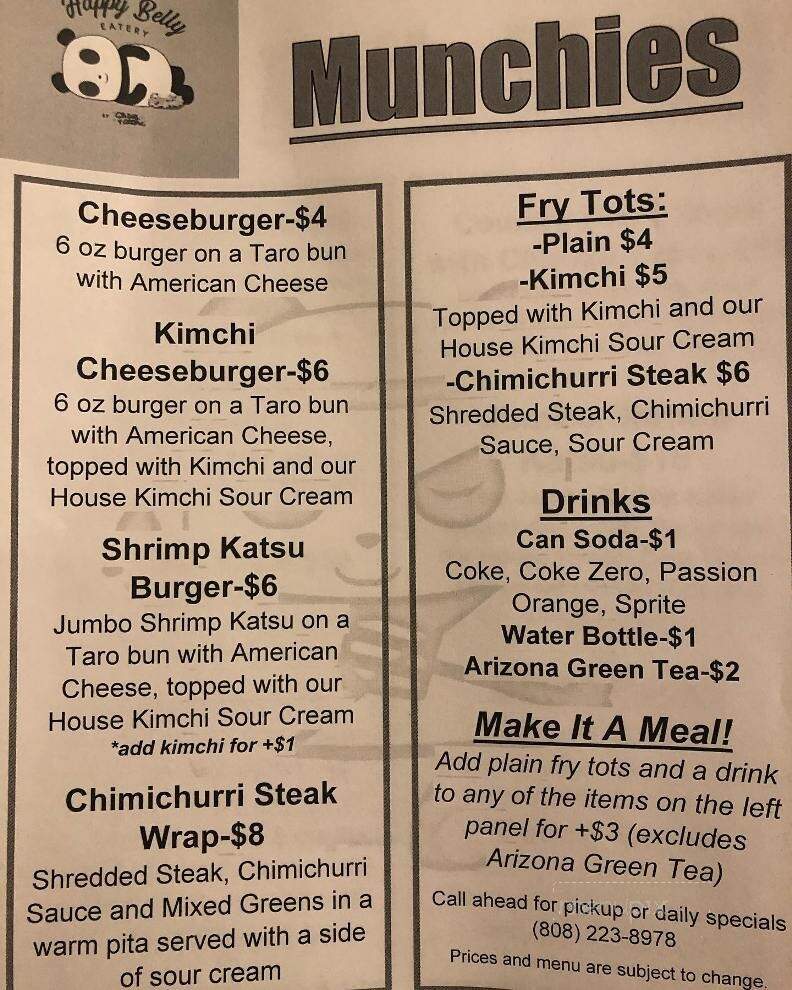 Happy Belly Eatery - Honolulu, HI menu_pic
