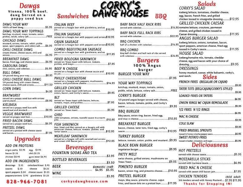 Corky's Dawg House - Brevard, NC menu_pic