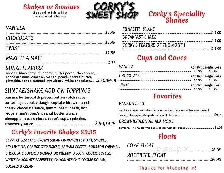 Corky's Dawg House - Brevard, NC menu_pic