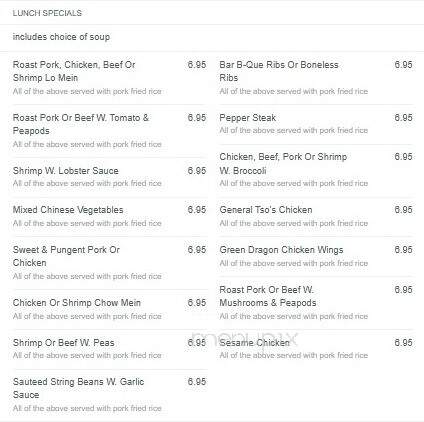 Green Dragon Restaurant - Bronx, NY menu_pic