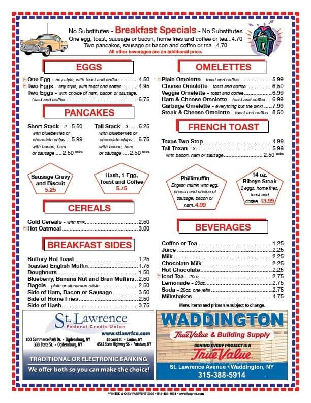 Phillips Diner - Ogdensburg, NY menu_pic