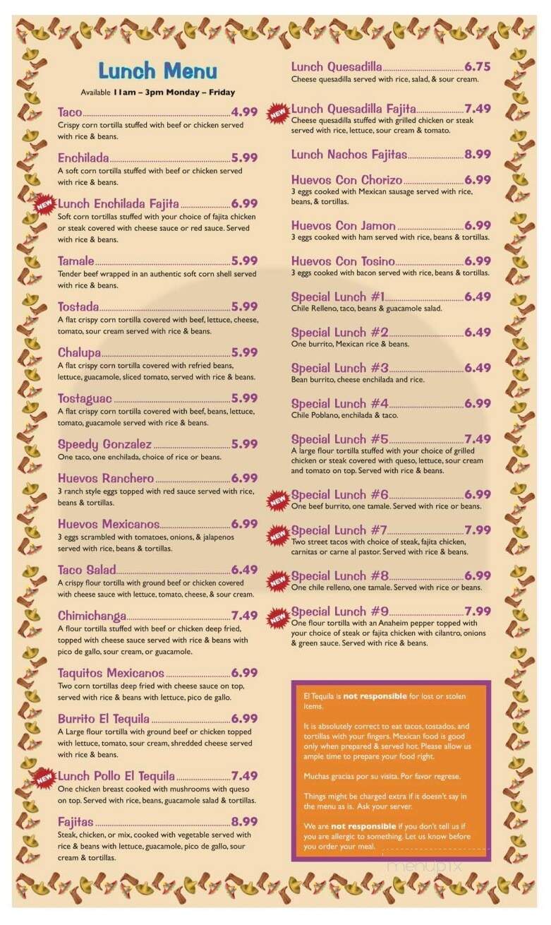 El Tequila - Kingston, OK menu_pic