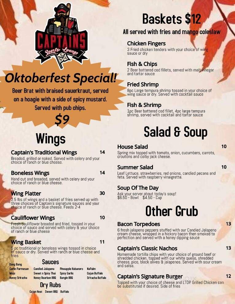 Captain's Sports Lounge - Lake Lotawana, MO menu_pic