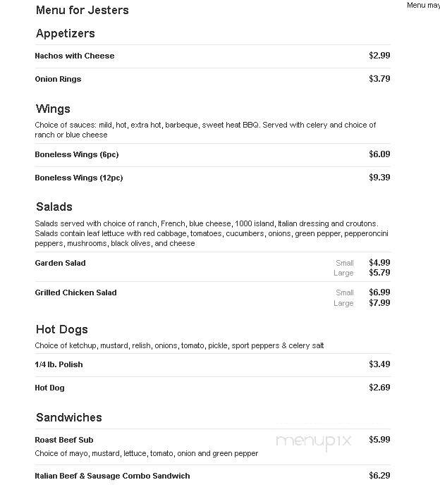 K & R Jesters - Waukegan, IL menu_pic