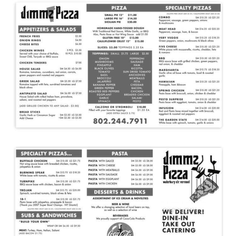 Jimmz Pizza - Waterbury Center, VT menu_pic