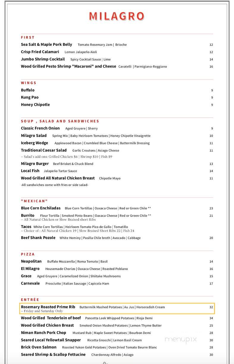 Milagro Restaurant And Bar - key west, FL menu_pic