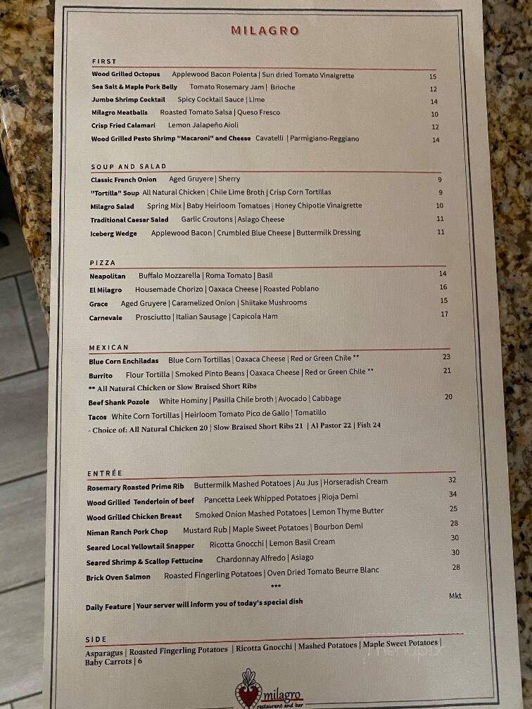 Milagro Restaurant And Bar - key west, FL menu_pic