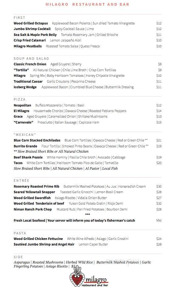 Milagro Restaurant And Bar - key west, FL menu_pic