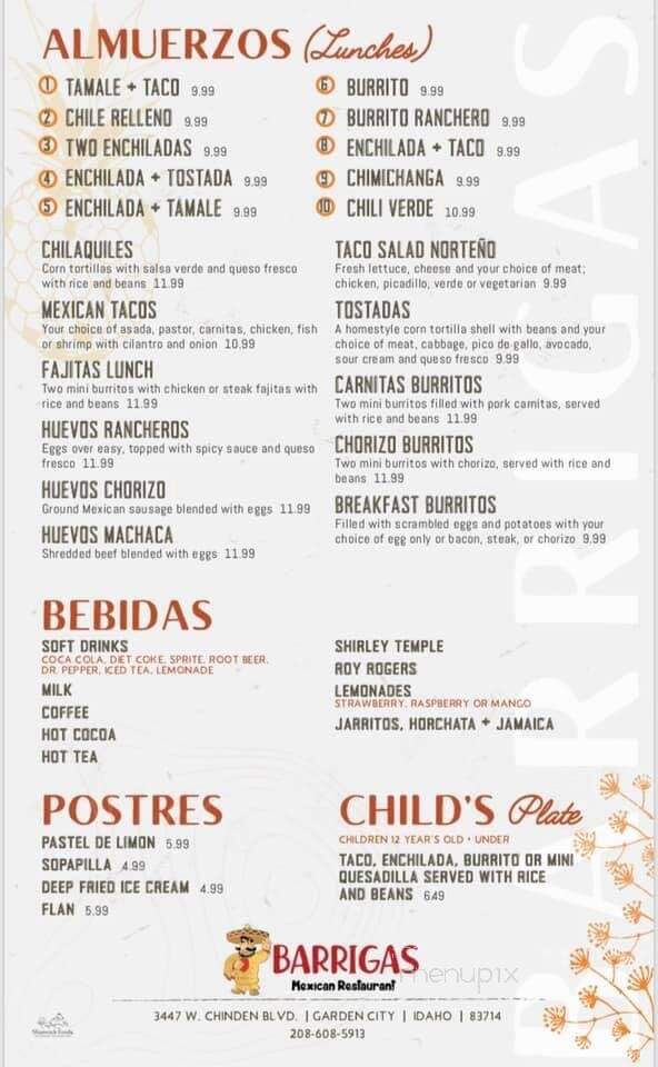 Barrigas Mexican Restaurant - Garden City, ID menu_pic