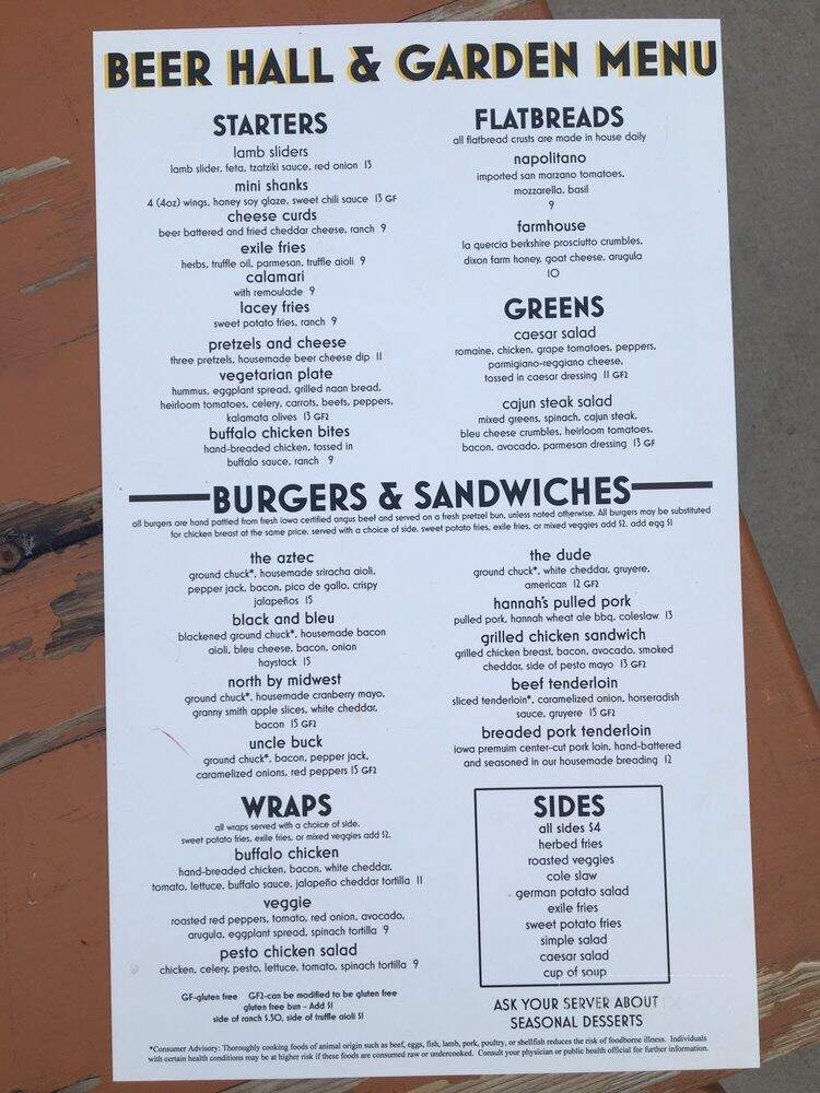 Exile Brewing Co. - Des Moines, IA menu_pic