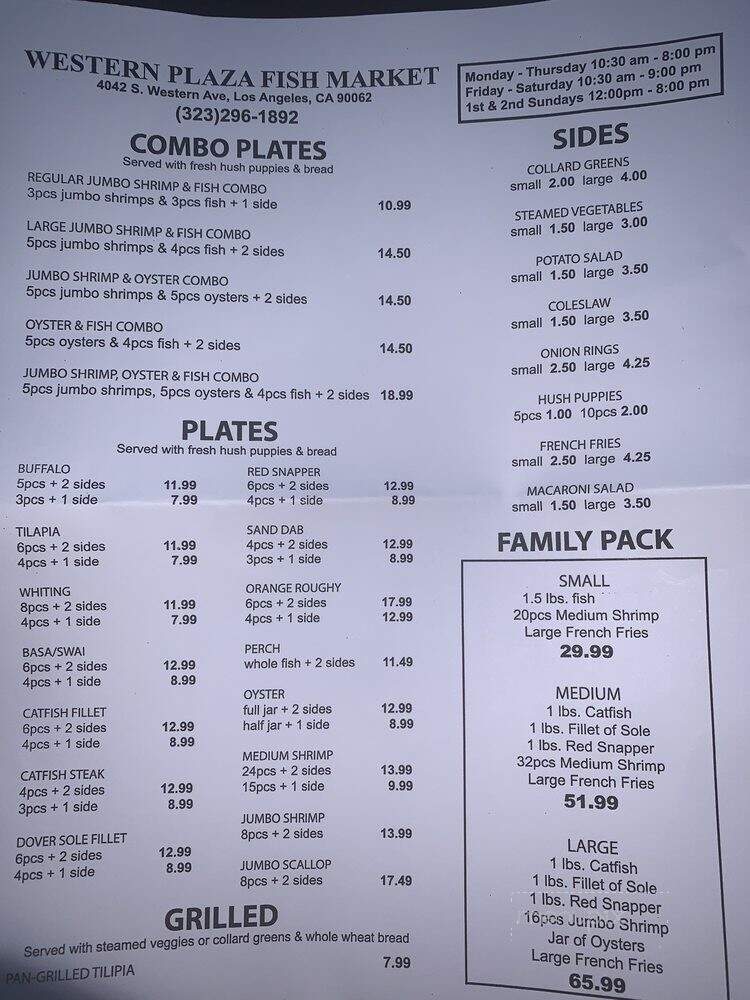 Plaza Fish Market - Los Angeles, CA menu_pic