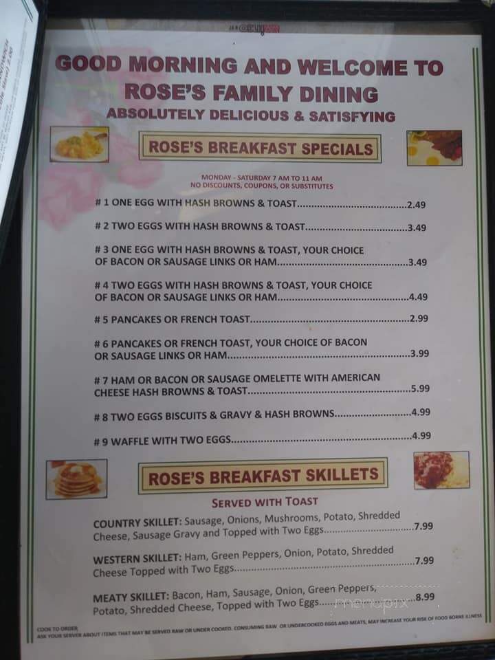 Rose's Family Dining - St Clair Shores, MI menu_pic