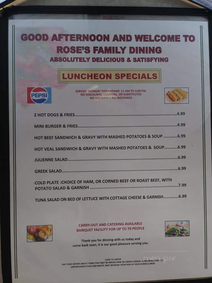 Rose's Family Dining - St Clair Shores, MI menu_pic
