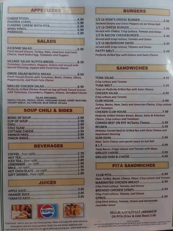 Rose's Family Dining - St Clair Shores, MI menu_pic