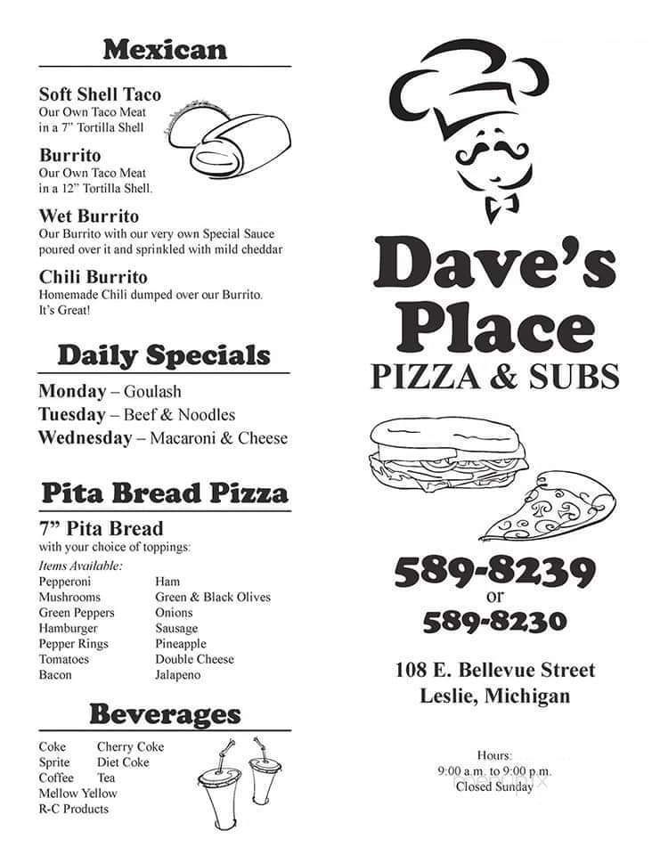 Dave's Place Pizza & Subs - Leslie, MI