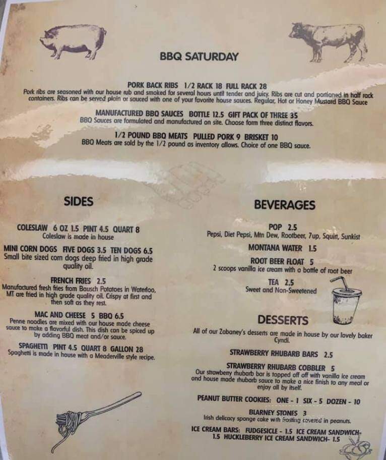 Zobaney's - Butte, MT menu_pic