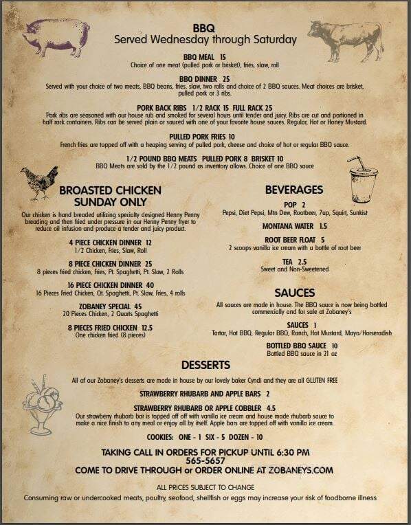 Zobaney's - Butte, MT menu_pic