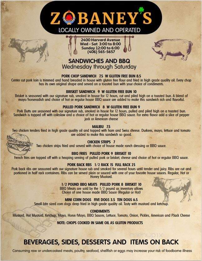 Zobaney's - Butte, MT menu_pic
