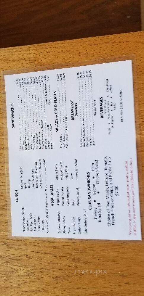Pam's B & L - Washington, NC menu_pic